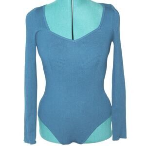 House of Harlow 1960 Teal Ribbed Long Sleeve Bodysuit Fall colors Women’s Medium